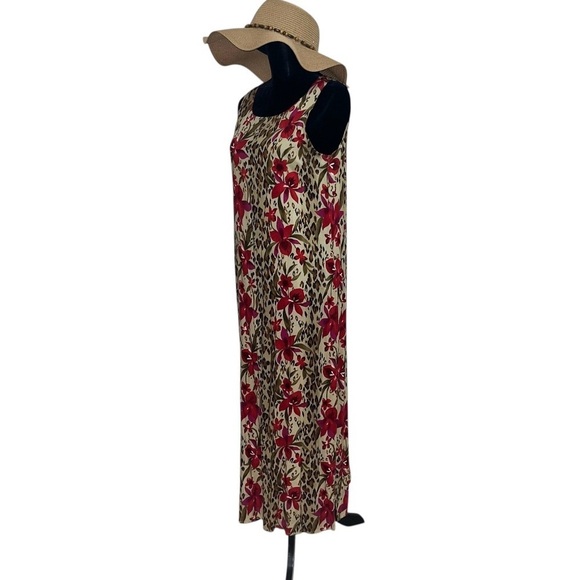 Notations Tan Red Sleeveless Animal/Floral Print Maxi Dress Size M - Picture 2 of 9
